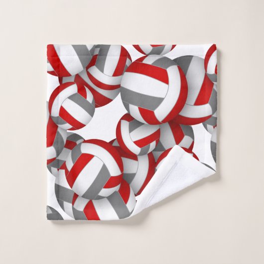 Veel volleyballen aangepaste teamnaam rood grijs bad handdoek (Wasdoekje)