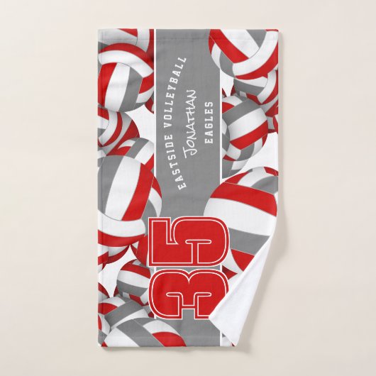 Veel volleyballen aangepaste teamnaam rood grijs handdoek (Handdoek)