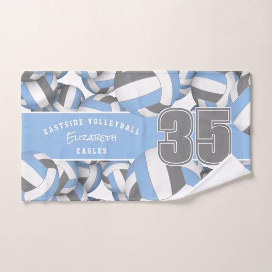 Veel volleyballen atleet naam lichtblauw grijs handdoek (Handdoek)