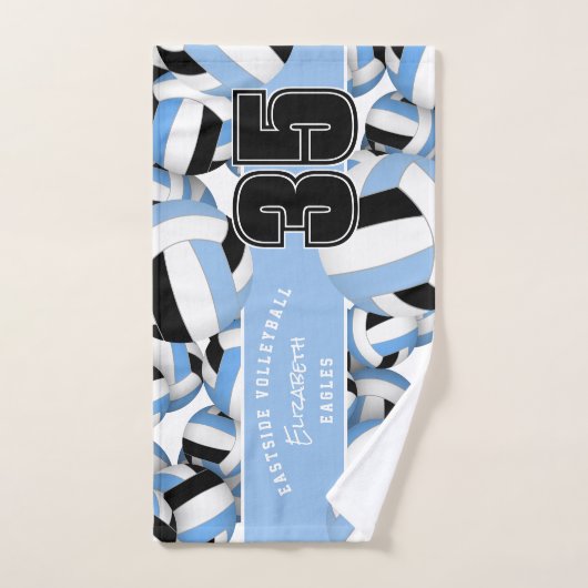 Veel volleyballen atleet naam lichtblauw zwart handdoek (Handdoek)