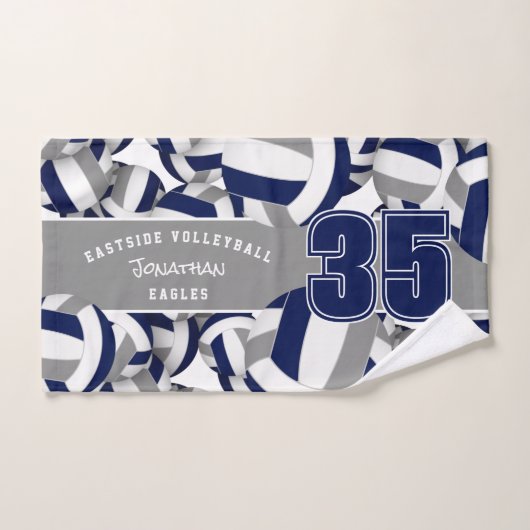 Veel volleyballen atleet naam marine blauw grijs handdoek (Handdoek)