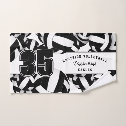 Veel volleyballen atletische teamnaam zwart wit handdoek (Handdoek)