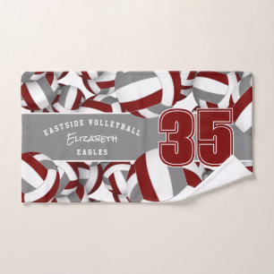 Veel volleyballen maroon grijs team kleuren handdoek