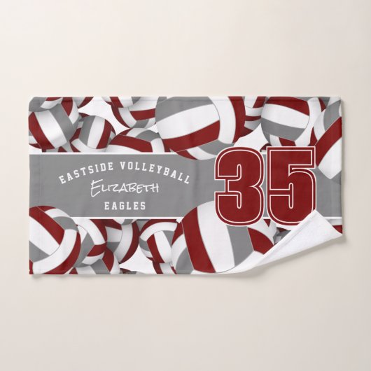 Veel volleyballen maroon grijs team kleuren handdoek (Handdoek)