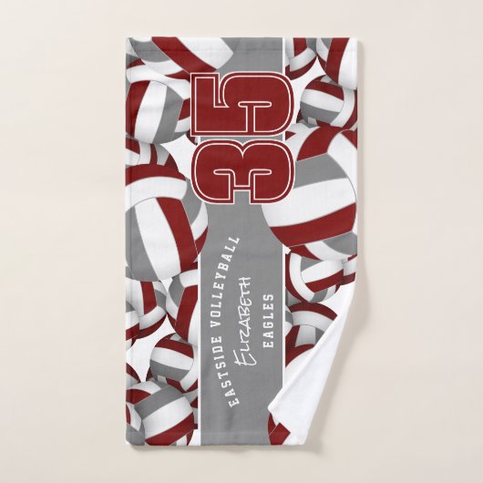 Veel volleyballen maroon grijs team kleuren handdoek (Handdoek)