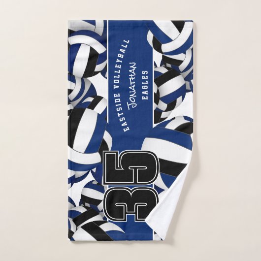 Veel volleyballen op maat spelersnaam blauw zwart handdoek (Handdoek)