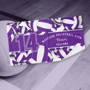 Veel volleyballen paarse witte teamkleuren handdoek
