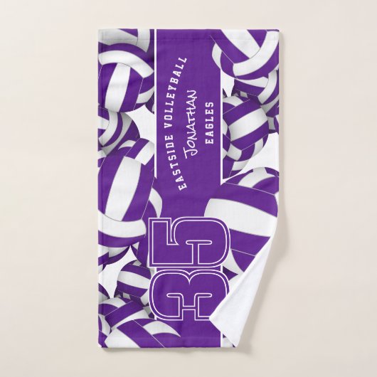 Veel volleyballen paarse witte teamkleuren handdoek (Handdoek)