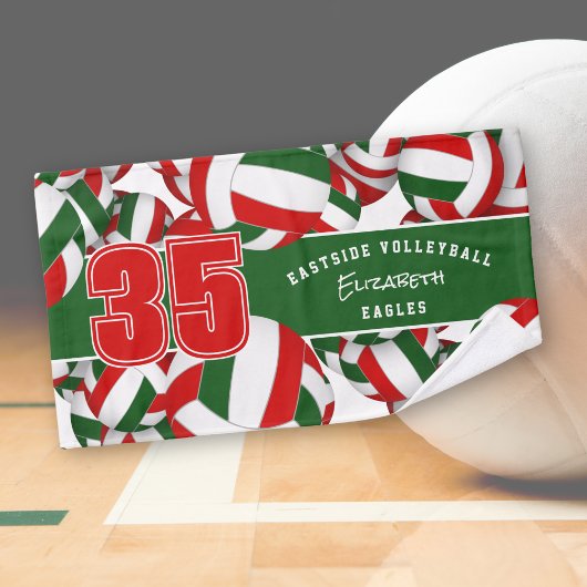 Veel volleyballen speler jersey nummer rood groen handdoek