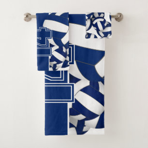 Veel volleyballen speler naam blauwe team kleuren bad handdoek