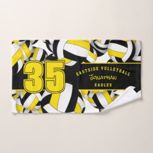 Veel volleyballen team naam geschenken zwart goud handdoek