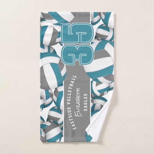 Veel volleyballen teamnaam blauwgroen grijs handdoek (Handdoek)