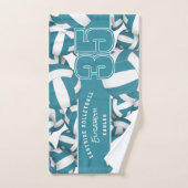 Veel volleyballen teamnaam blauwgroen wit handdoek (Handdoek)