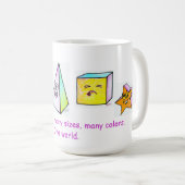 Veel vormen, veel kleuren, één wereld koffiemok (Voorkant rechts)