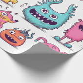 Veel vriendelijke, kleurrijke monsters op wit cadeaupapier (Hoek)