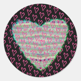 Veel vrolijke groene en roze harten ronde sticker