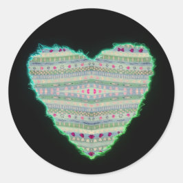 Veel vrolijke groene en roze harten ronde sticker