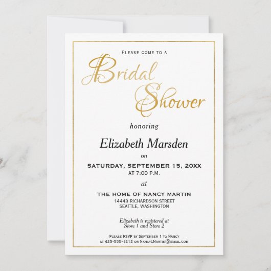 Veel Wateren Schrift Elegant Gouden Bruidsdouche Kaart (Voorkant)