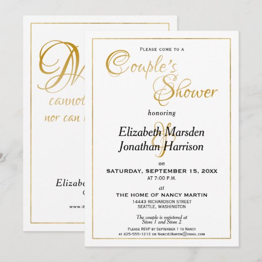 Veel Waters-scripts Elegant Gold Couple's Shower Kaart (Voorkant / Achterkant)