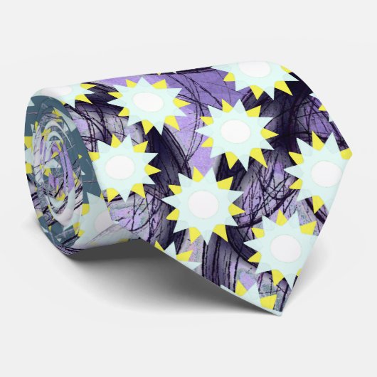 Veel witte en gele sterren op grijs blauw stropdas (Opgerold)