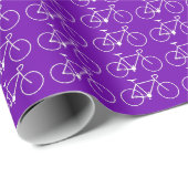 Veel witte fietspictogrammen op een Paarse achterg Cadeaupapier (Rol Hoek)
