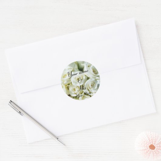 VEEL WITTE ROSSEN RONDE STICKER (Envelop)