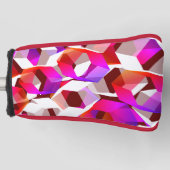 Veel zeshoeken gekleurd op donkerrode achtergrond golfheadcover (Voorkant)