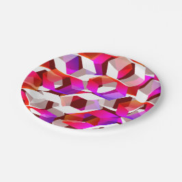 Veel zeshoeken gekleurd op donkerrode achtergrond papieren bordje