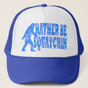 Veeleer squatchin op blauw camouflage trucker pet