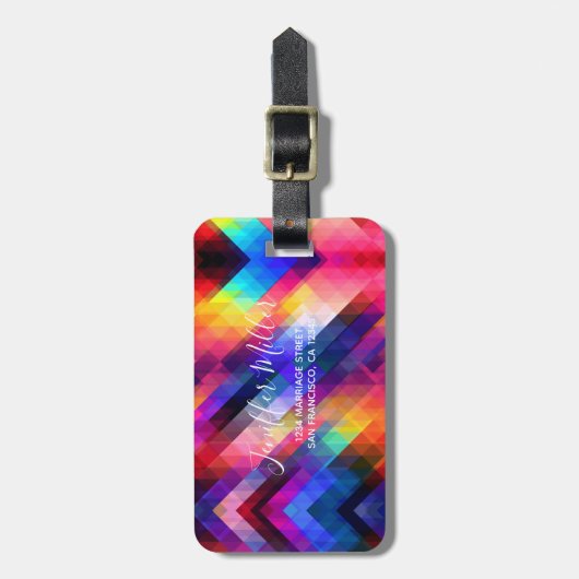 Veelhoek abstract kleurig patroon bagagelabel (Voorkant verticaal)