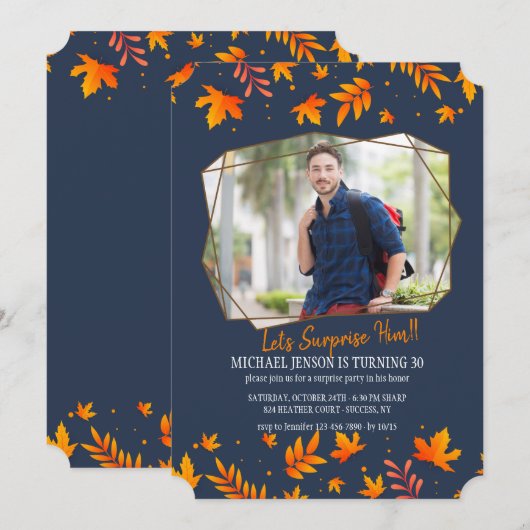 Veelhoek herfst foto uitnodiging (Voorkant / Achterkant)