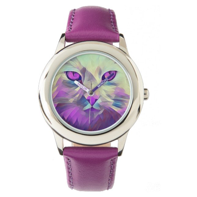 Veelhoek roze kattebak eWatch Horloge (Voorkant)
