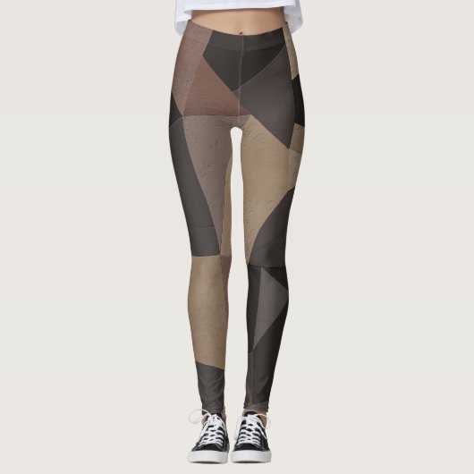 Veelhoekige driehoeken geometrische afdrukbruine k leggings (Voorkant)