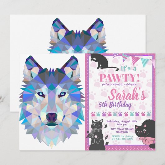 Veelhoekige geometrische wolvenkop kaart (Voorkant / Achterkant)