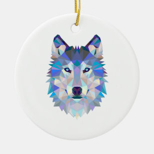 Veelhoekige geometrische wolvenkop keramisch ornament