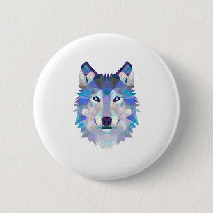Veelhoekige geometrische wolvenkop ronde button 5,7 cm