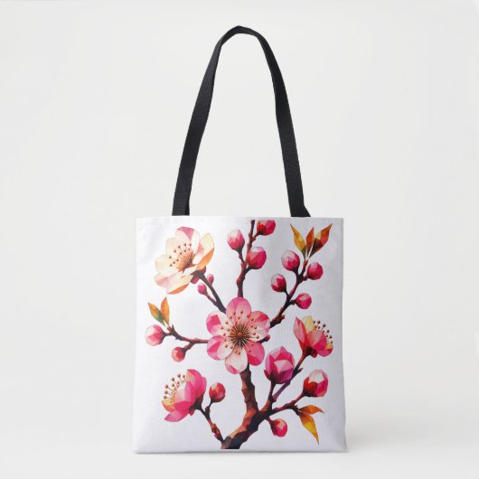 Veelhoekige Kersenbloesem Kunst Tote Bag (Voorkant)