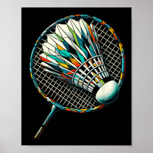 Veelhoekige Kunst Badmintonspeler Shuttle Badminto Poster