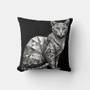 Veelhoekige kunst van een kat met geometrisch ontw kussen