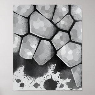 Veelhoekige steenstructuur met inktspetters poster