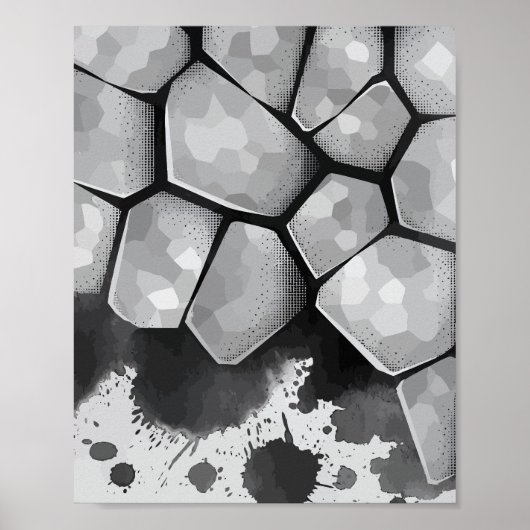 Veelhoekige steenstructuur met inktspetters poster (Voorkant)