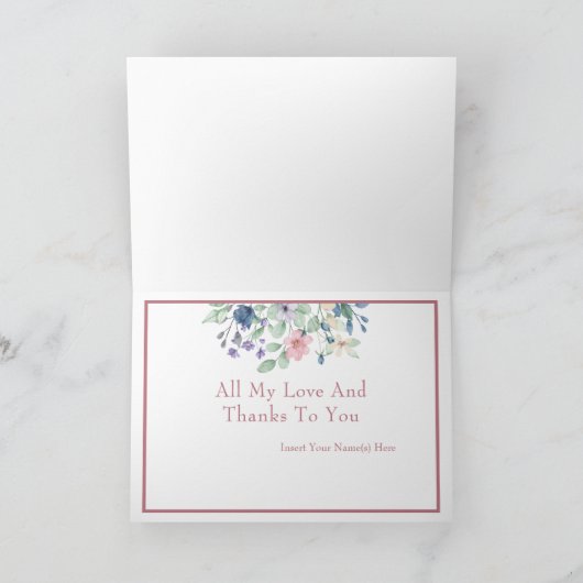 Veelkleurig bloemboeket gevouwen bedankkaart (Binnen)