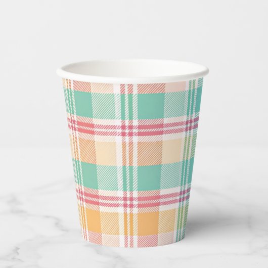 veelkleurig geblokt plaid papieren bekers (Voorkant)