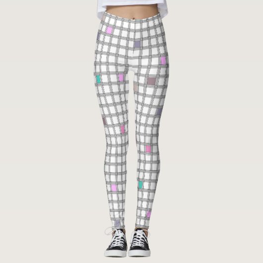 Veelkleurig geometrisch geruit patroon leggings (Voorkant)