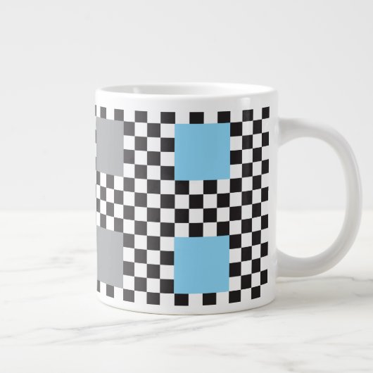 Veelkleurig geruit patroon en grote vierkanten grote koffiekop (Rechts)