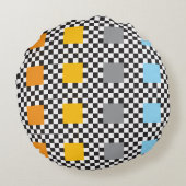 Veelkleurig geruit patroon en grote vierkanten rond kussen (Achterkant)