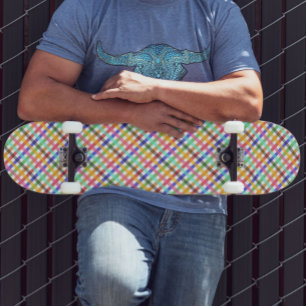 Veelkleurig Gingham Plaid Pattern Design Persoonlijk Skateboard