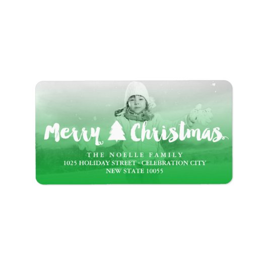 Veelkleurig kerstpenseelscript - tekenfotoadres etiket (Voorkant)
