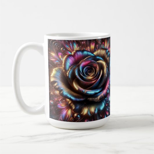 Veelkleurig Metallic Roos met Levendige Bloemen Koffiemok (Links)