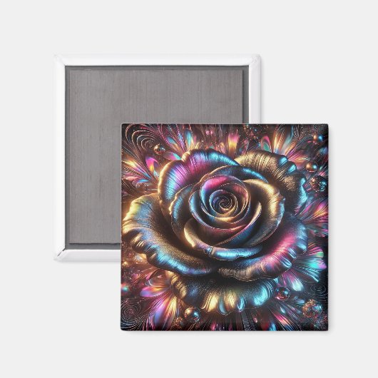 Veelkleurig Metallic Roos met Levendige Bloemen Magneet (Voorkant / Achterkant)